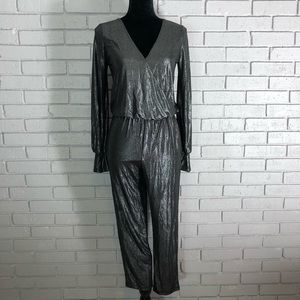 Vanity Room Metallic Silver Surplice Jumpsuit